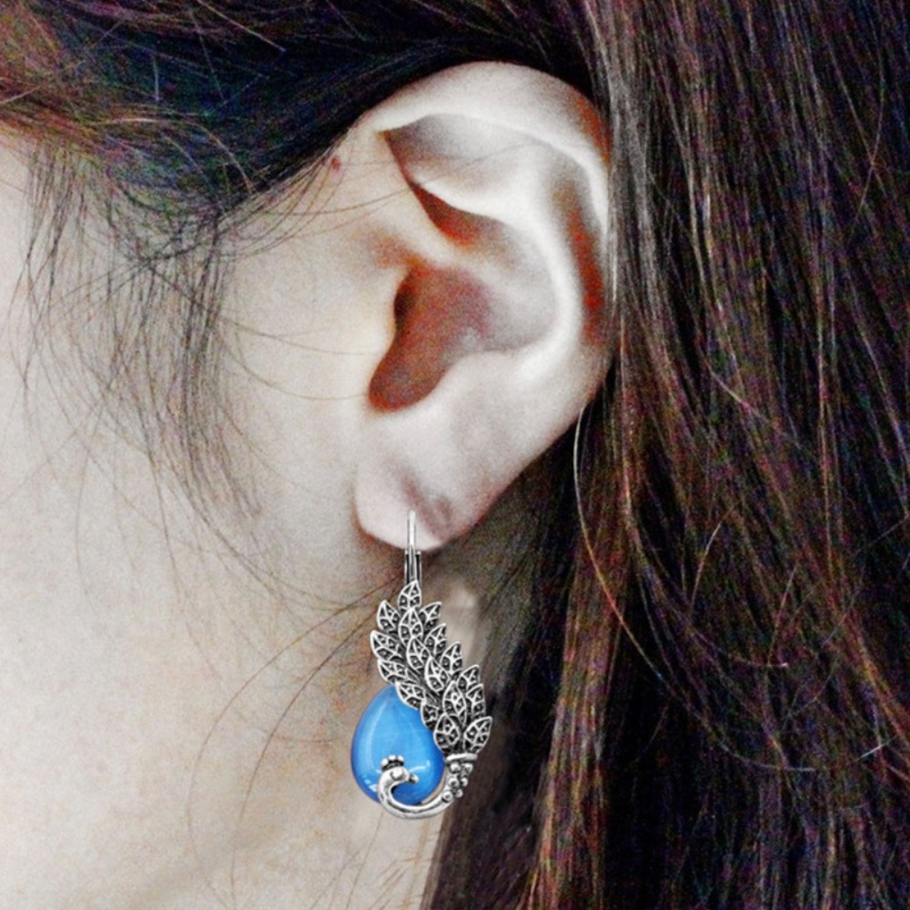 Peacock Earrings with Hatchback Clasp - Picture 2 of 6